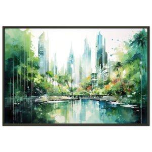 Rainy City Day Watercolor Framed Print