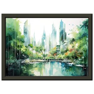 Rainy City Day Watercolor Framed Print