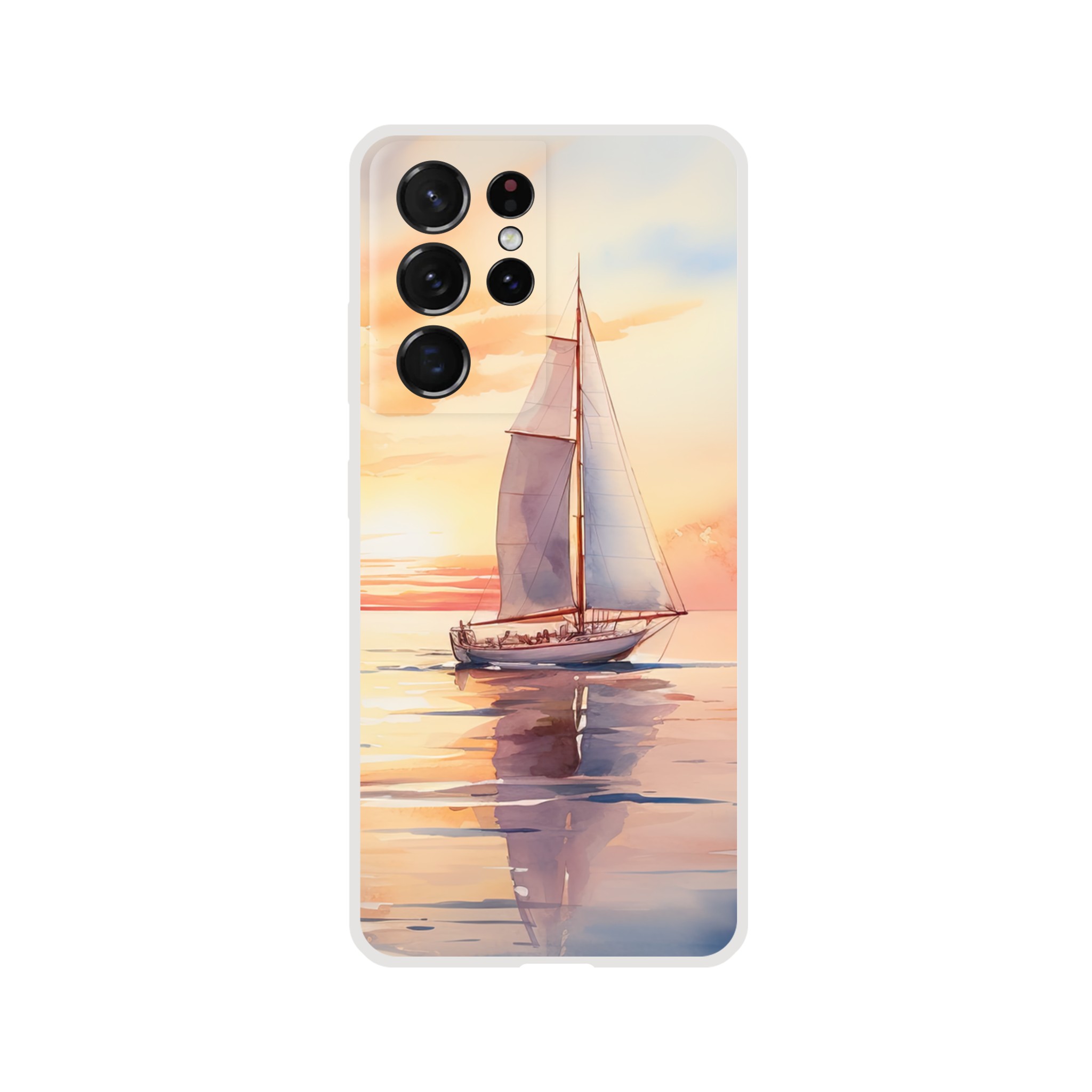 Beautiful Watercolor Sunset Sailboat Phone Case – Flexi case, Samsung – Galaxy S21 Ultra