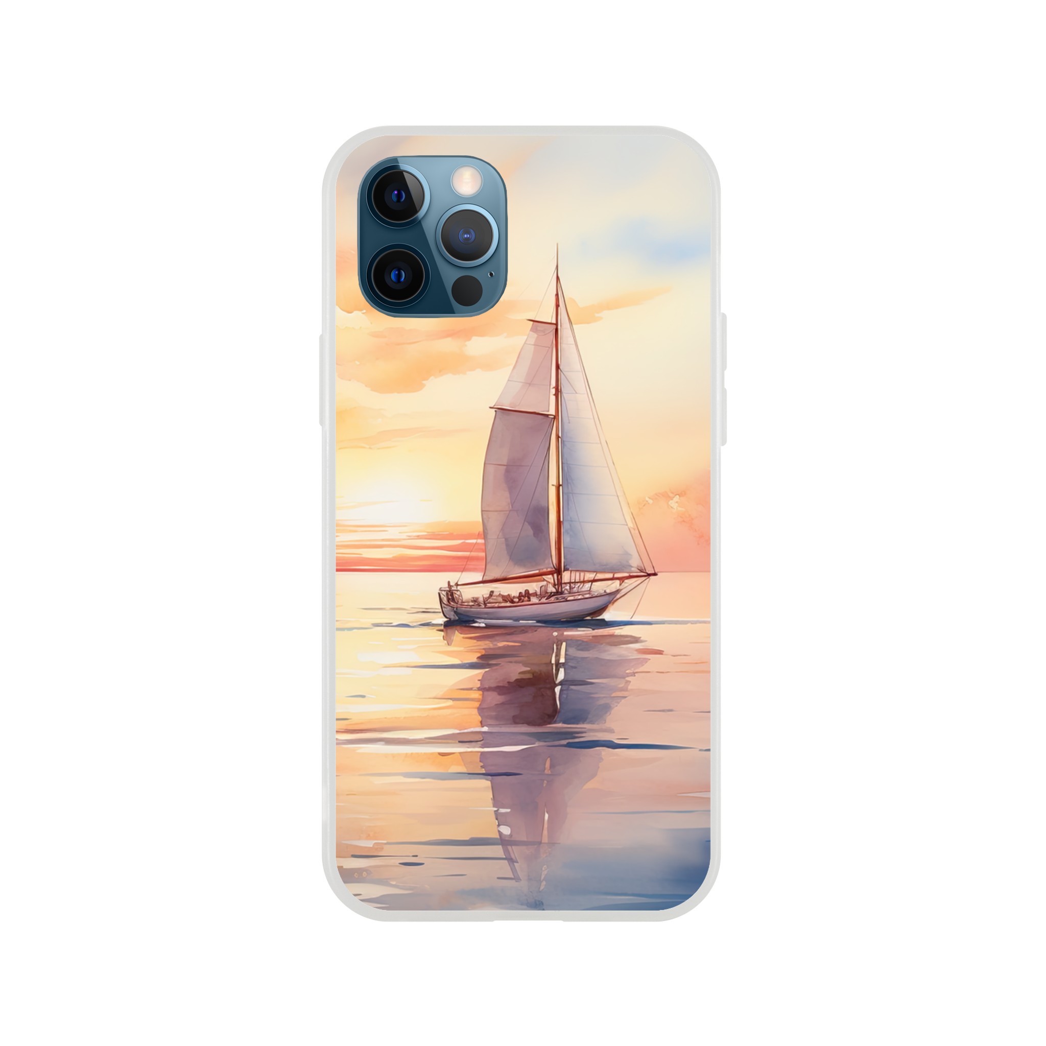 Beautiful Watercolor Sunset Sailboat Phone Case – Flexi case, Apple – iPhone 12 Pro