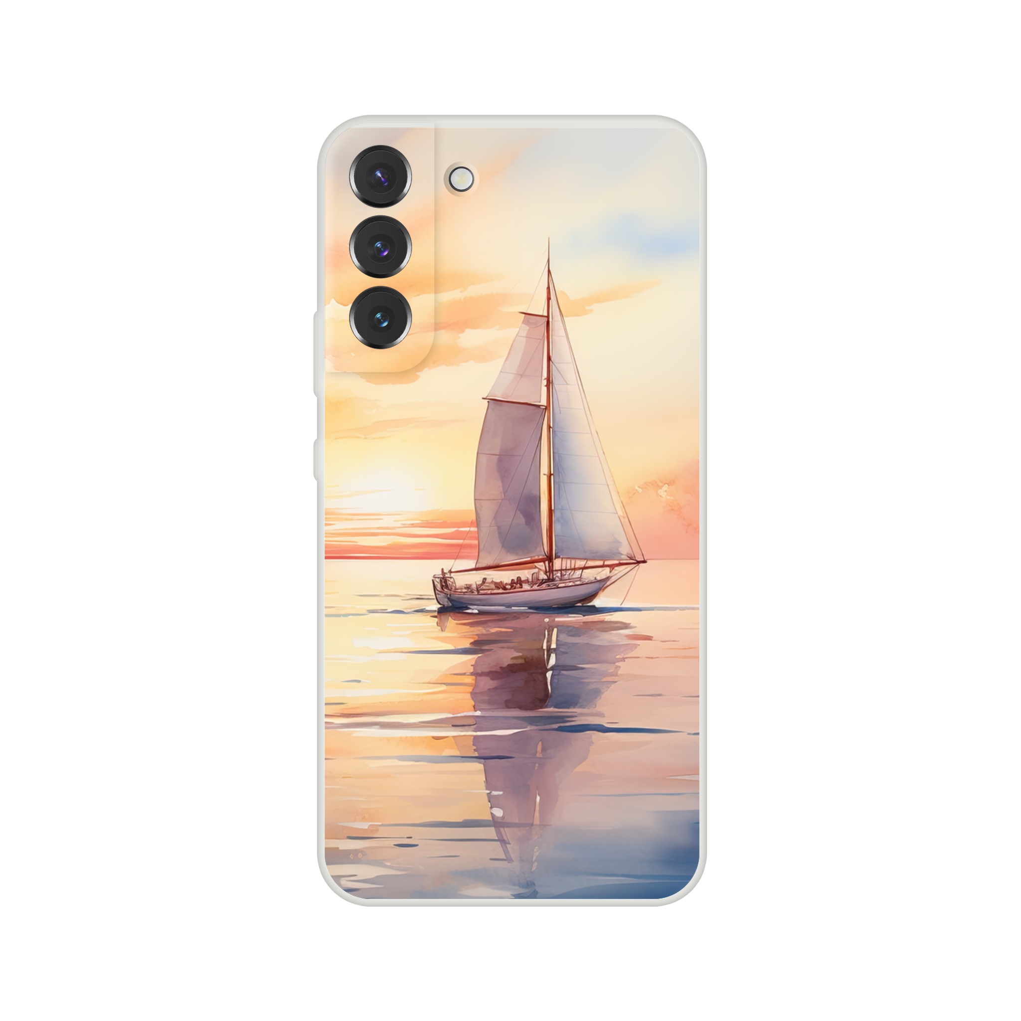 Beautiful Watercolor Sunset Sailboat Phone Case – Flexi case, Samsung – Galaxy S22 Plus