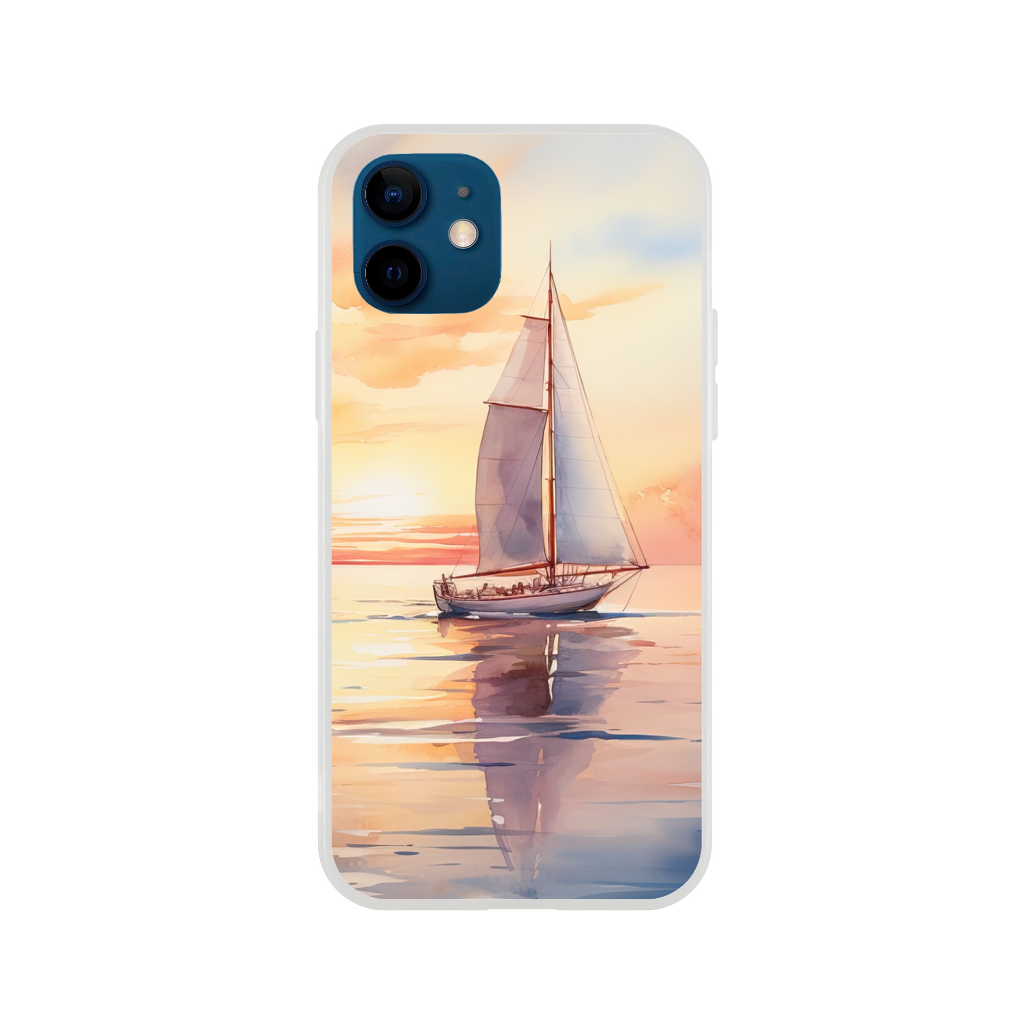 Beautiful Watercolor Sunset Sailboat Phone Case – Flexi case, Apple – iPhone 12