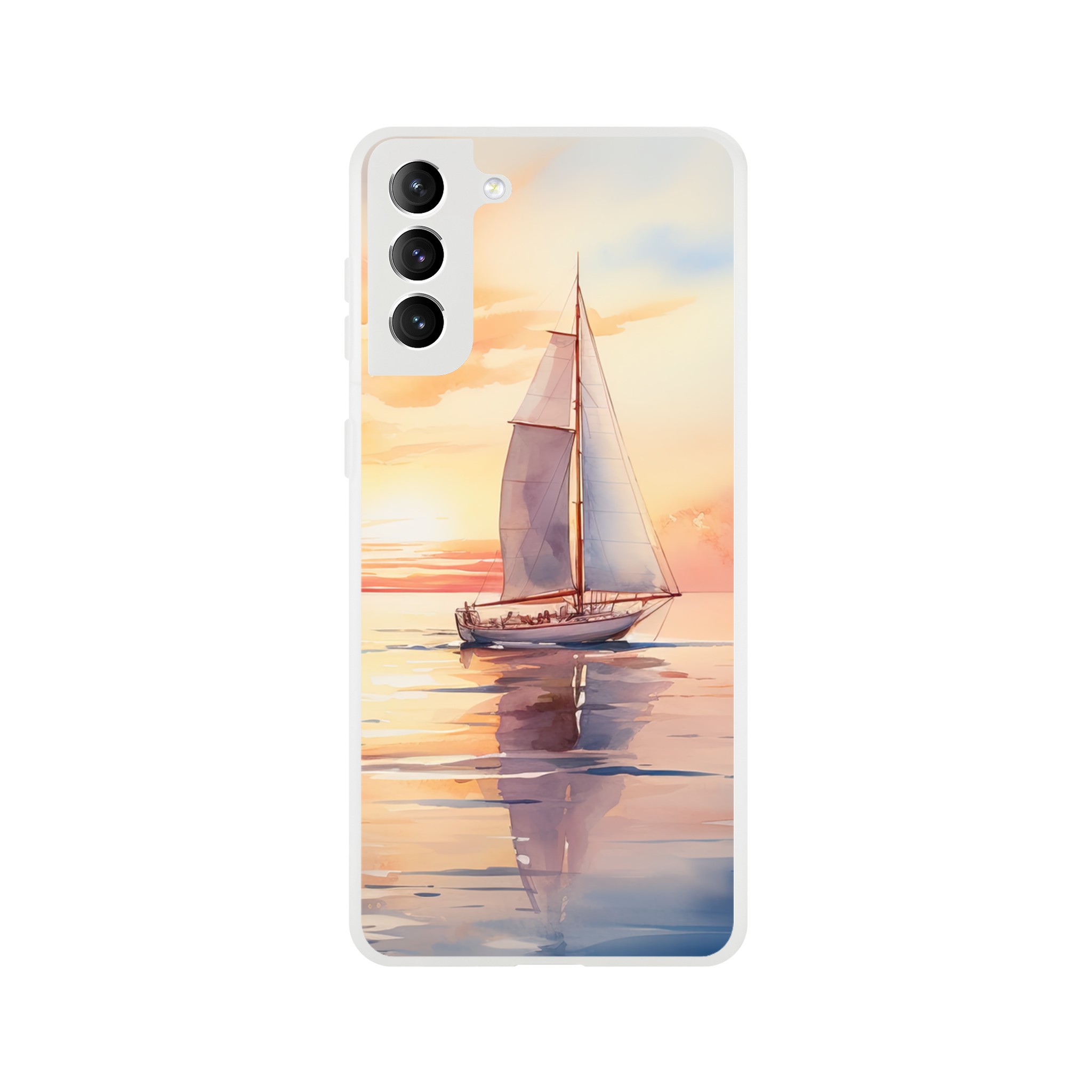 Beautiful Watercolor Sunset Sailboat Phone Case – Flexi case, Samsung – Galaxy S21 Plus