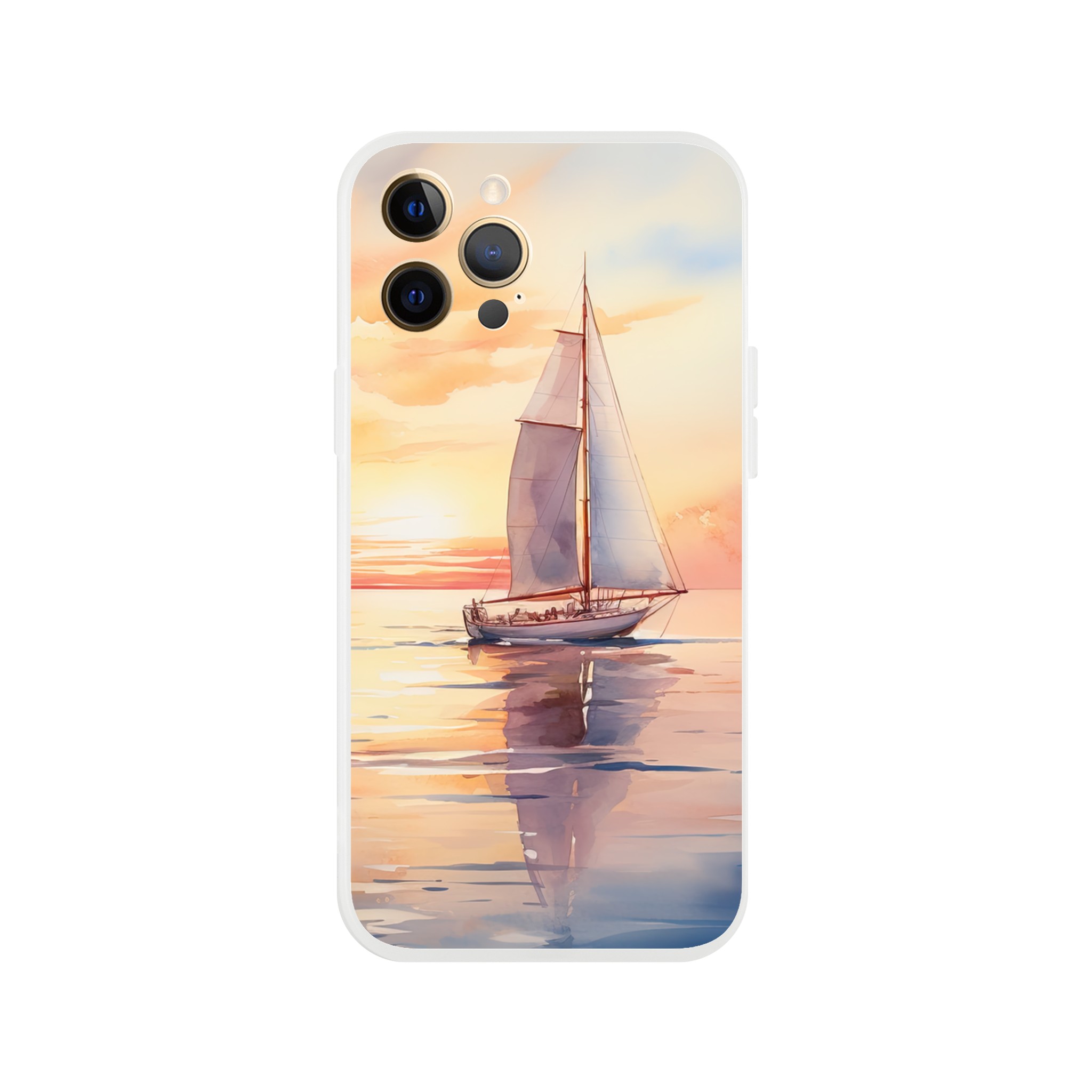 Beautiful Watercolor Sunset Sailboat Phone Case – Flexi case, Apple – iPhone 12 Pro Max