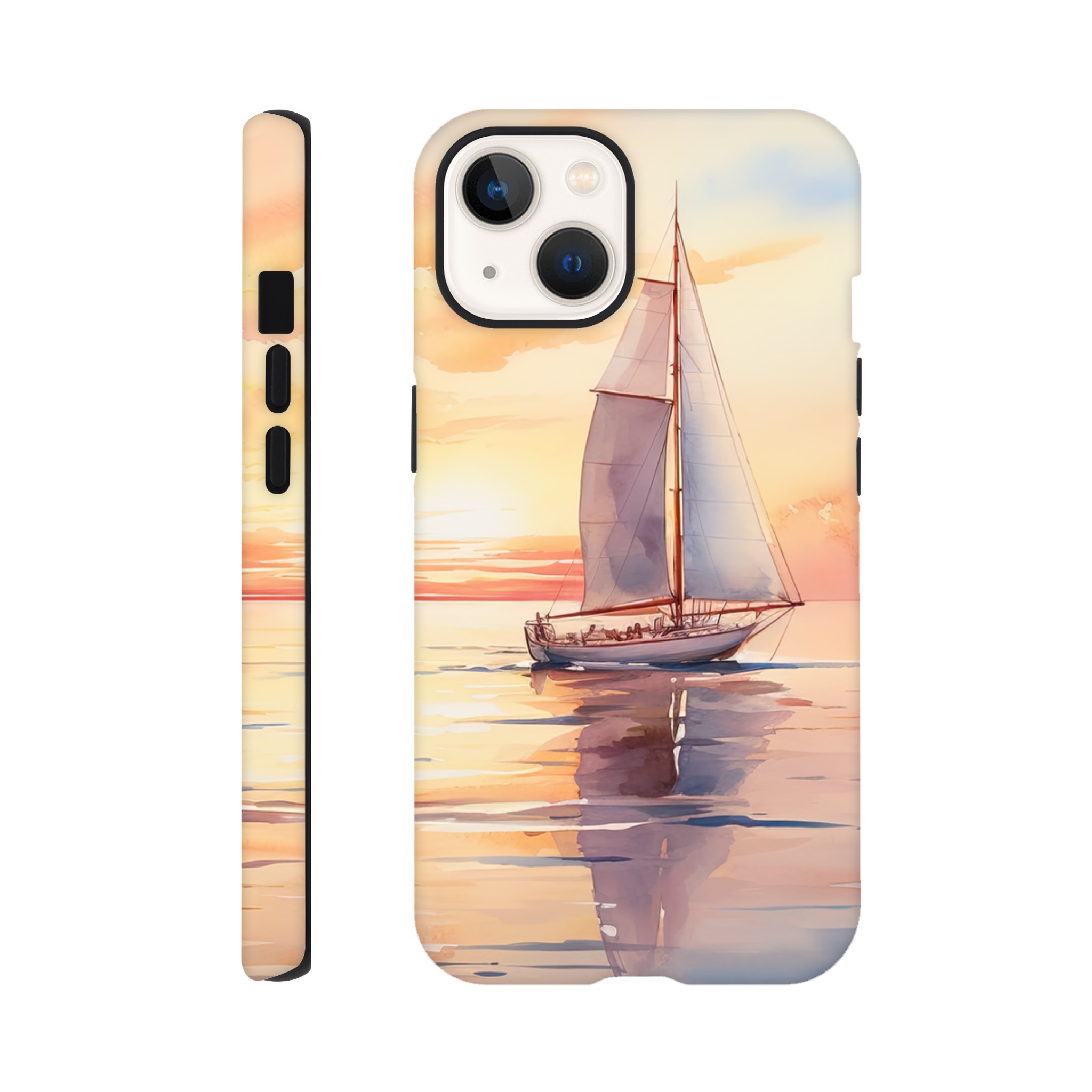 Beautiful Watercolor Sunset Sailboat Phone Case – Tough case, Apple – iPhone 13