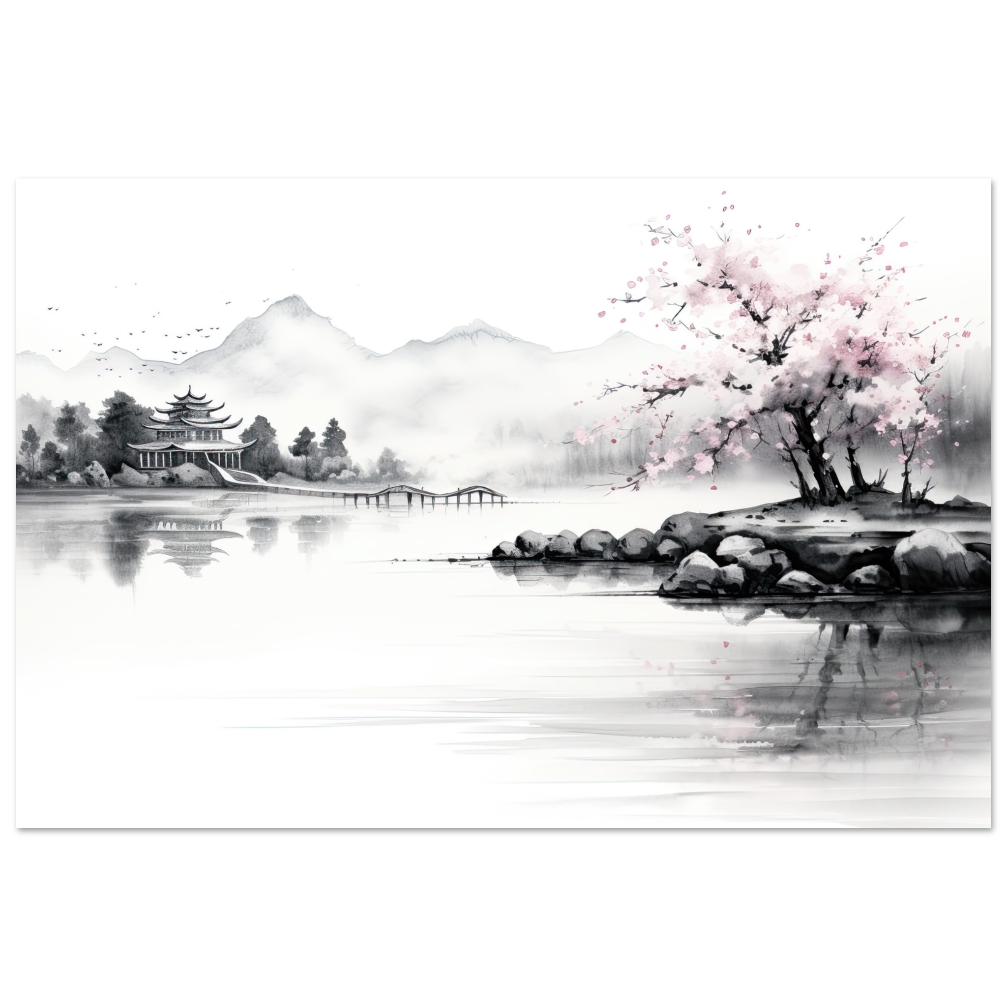 Tranquil Japanese Lake Art Poster – 40×60 cm / 16×24″