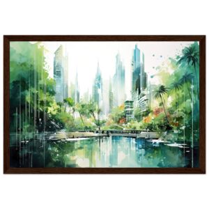 Rainy City Day Watercolor Framed Print