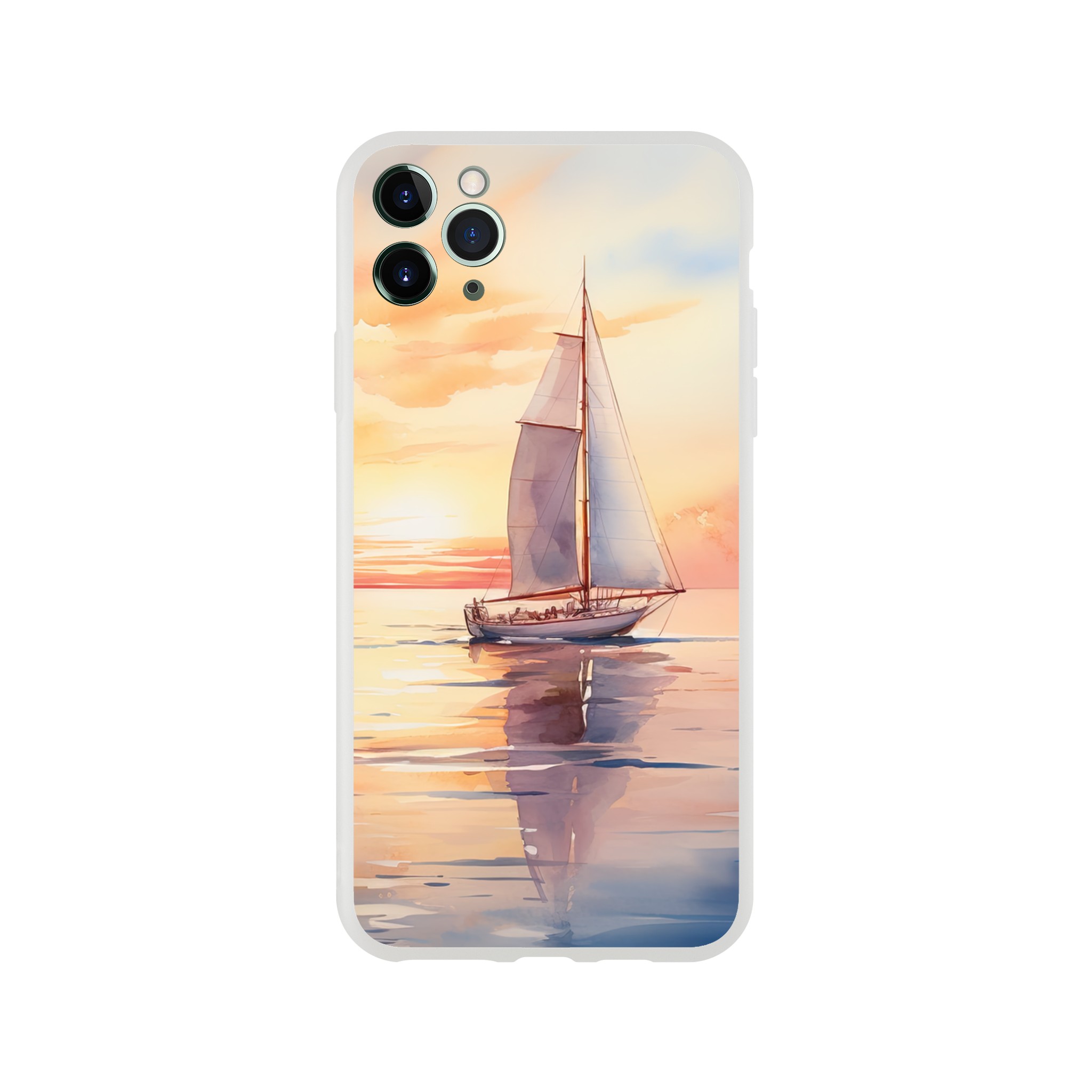 Beautiful Watercolor Sunset Sailboat Phone Case – Flexi case, Apple – iPhone 11 Pro Max