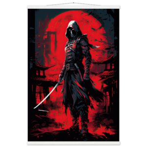 Stealthy Ninja Assassin Hanging Print - 60x90 cm / 24x36″, White wall hanger