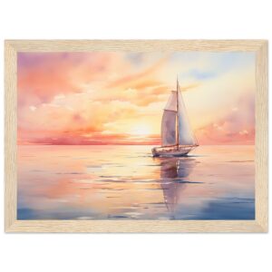 Beautiful Watercolor Sunset Sailboat Framed Print