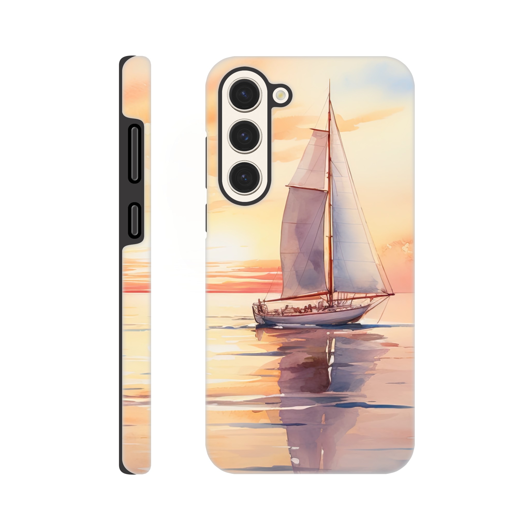 Beautiful Watercolor Sunset Sailboat Phone Case – Tough case, Samsung – Galaxy S23 Plus
