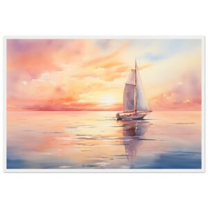 Beautiful Watercolor Sunset Sailboat Framed Print