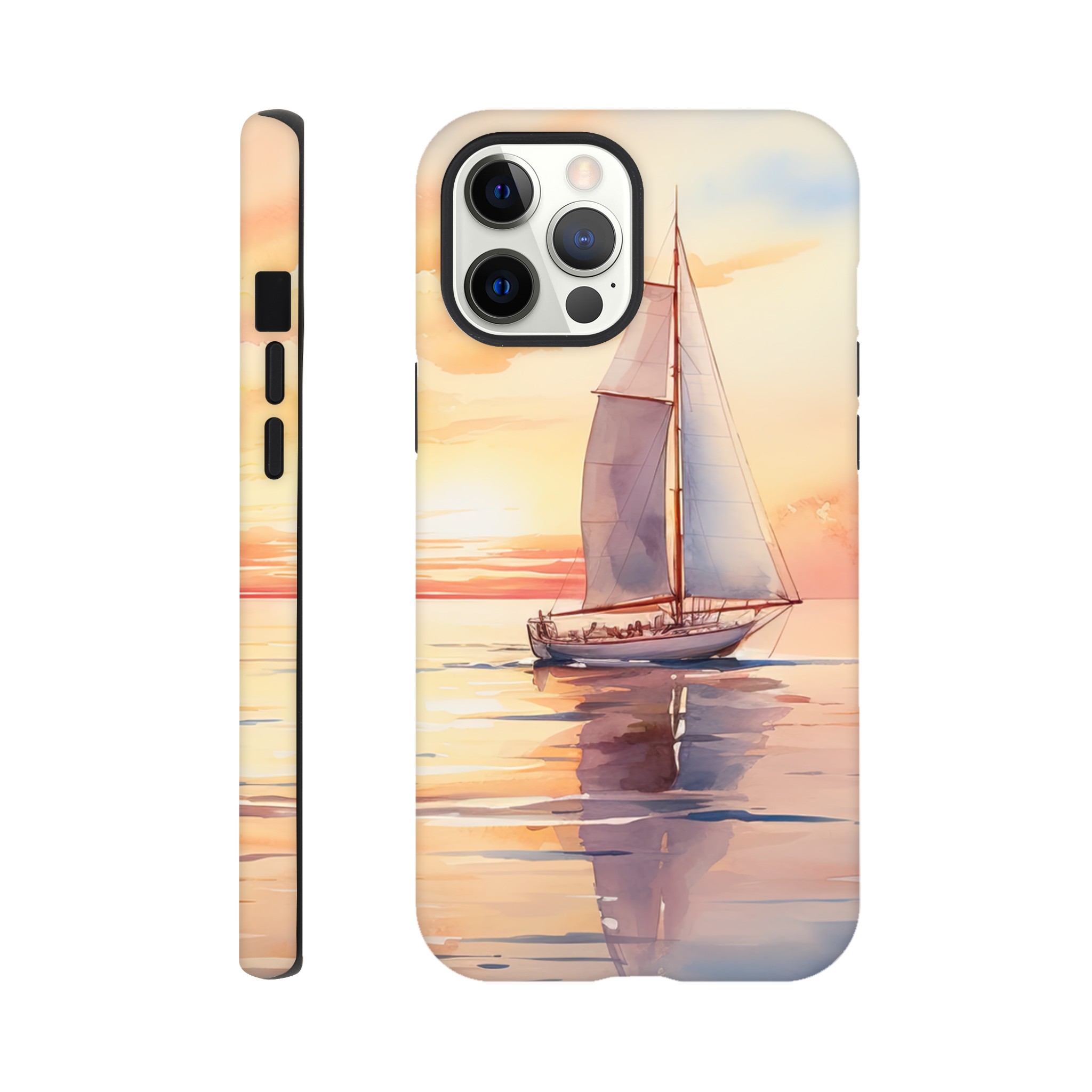 Beautiful Watercolor Sunset Sailboat Phone Case – Tough case, Apple – iPhone 12 Pro Max