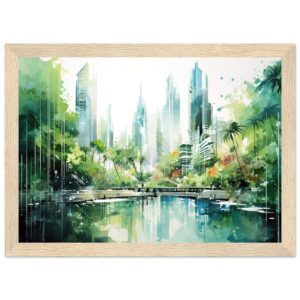 Rainy City Day Watercolor Framed Print