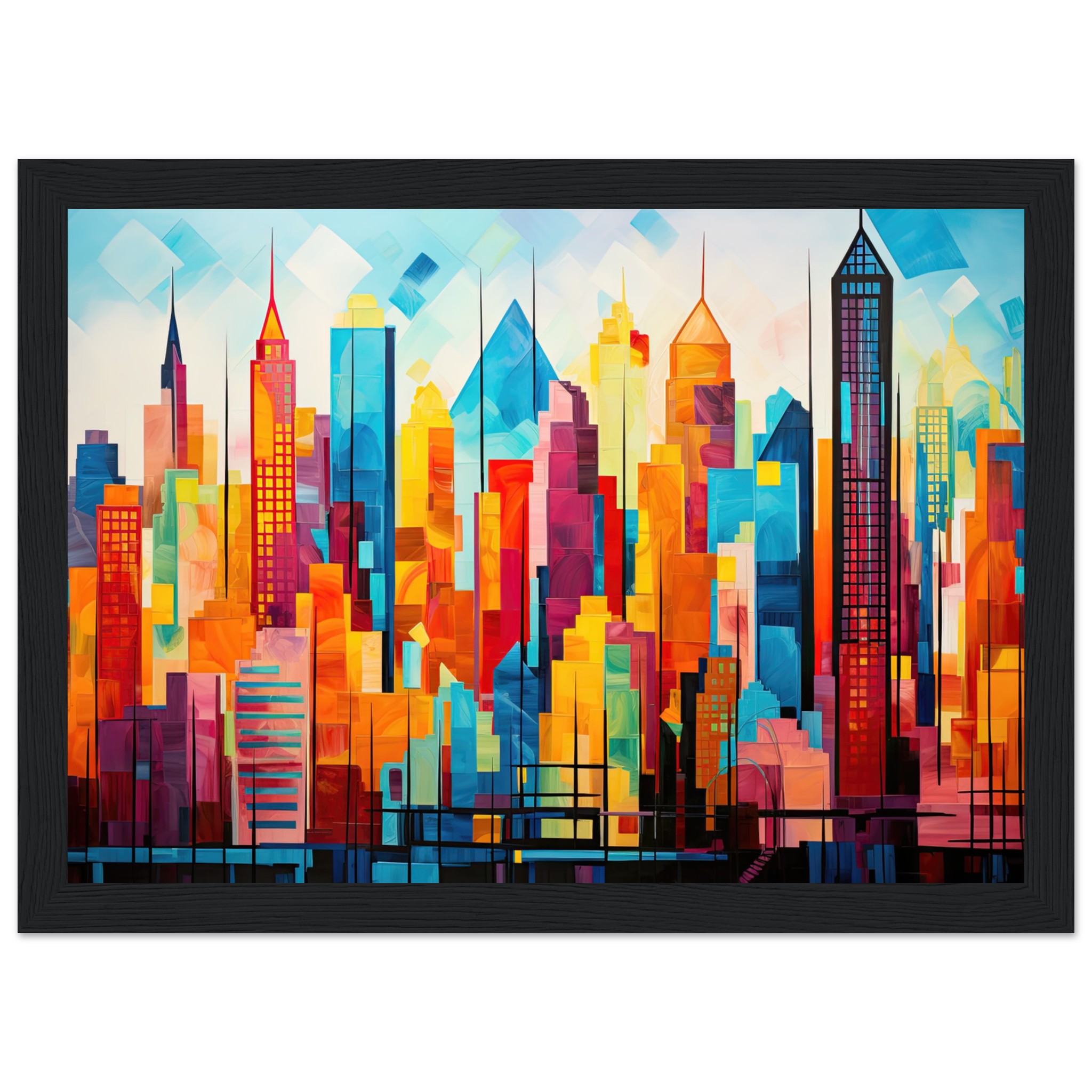 Colorful Abstract Cityscape Painted - Framed Print