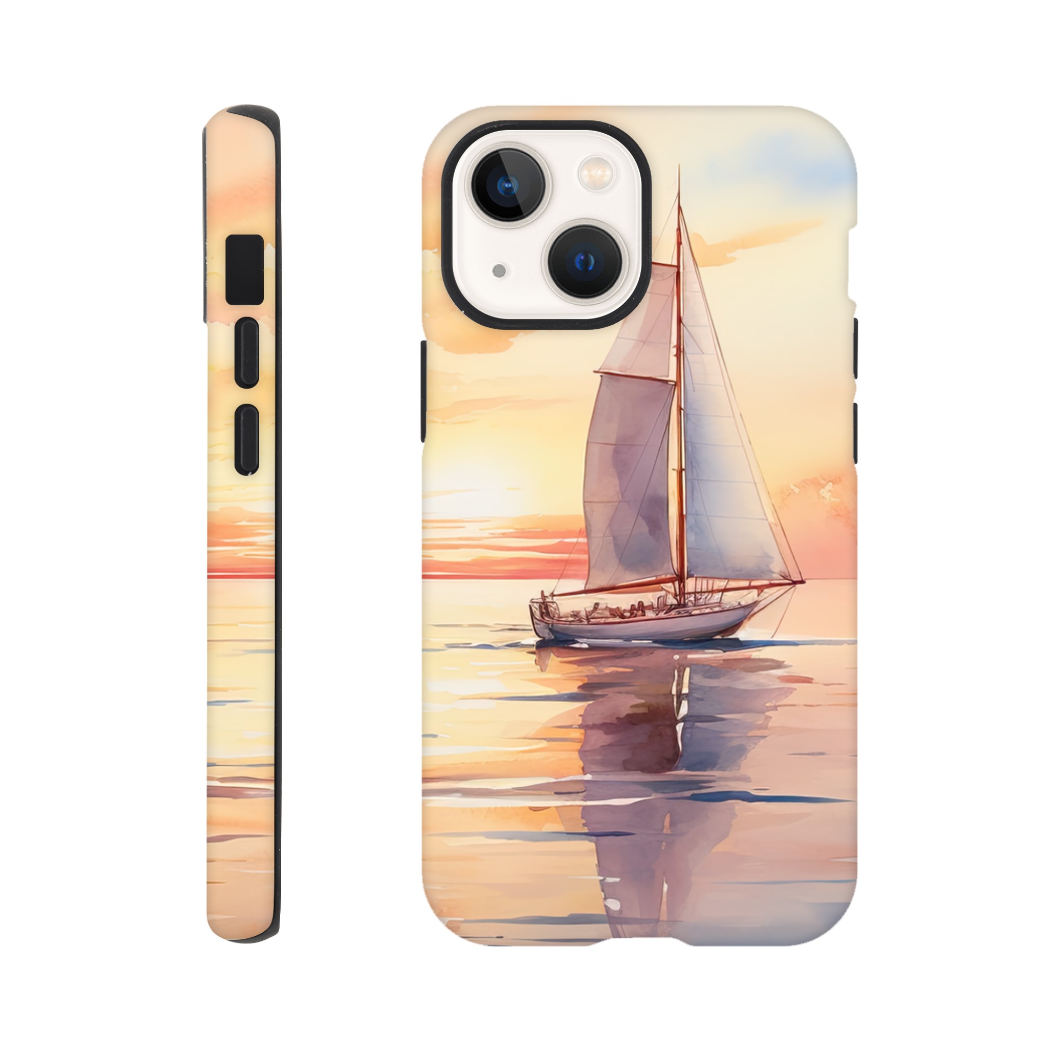 Beautiful Watercolor Sunset Sailboat Phone Case – Tough case, Apple – iPhone 13 Mini