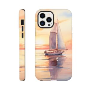 Beautiful Watercolor Sunset Sailboat Phone Case - Tough case, Apple - iPhone 12 Pro