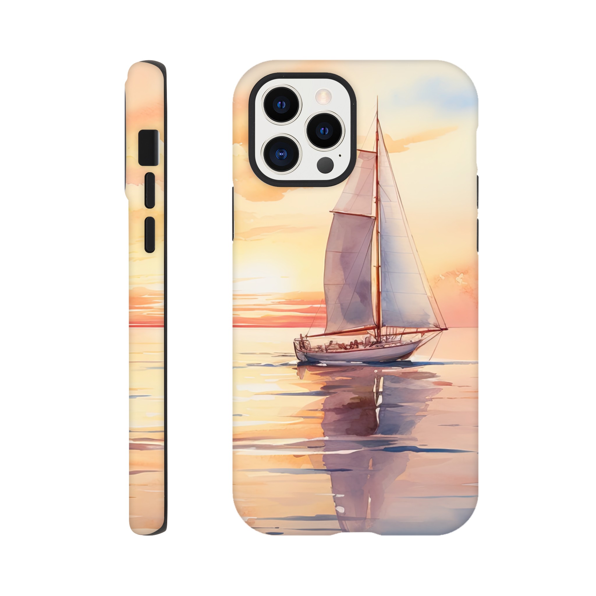 Beautiful Watercolor Sunset Sailboat Phone Case – Tough case, Apple – iPhone 12 Pro