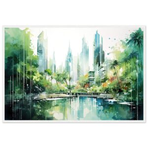 Rainy City Day Watercolor Framed Print