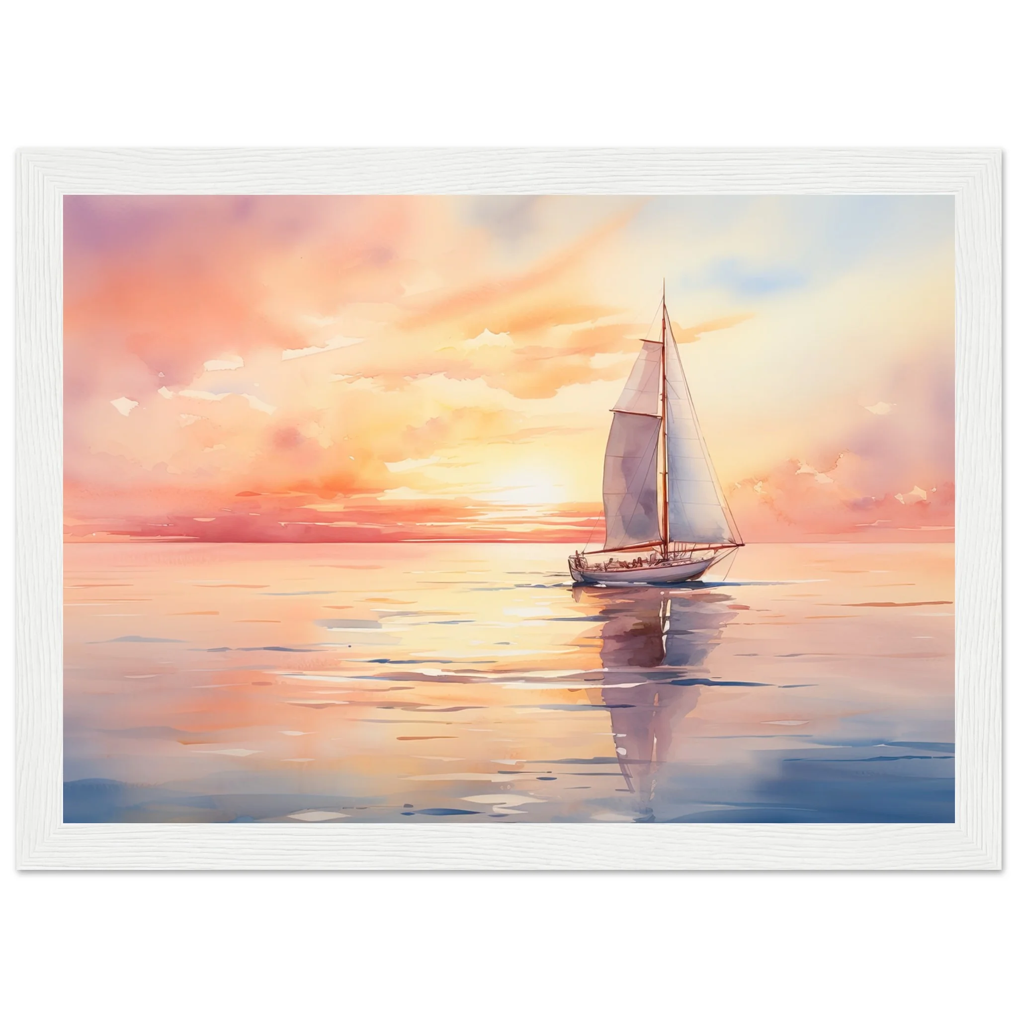 Beautiful Watercolor Sunset Sailboat Framed Print