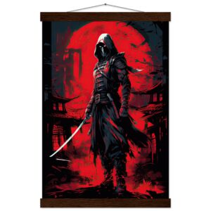 Stealthy Ninja Assassin Hanging Print - 30x45 cm / 12x18″, Dark wood wall hanger