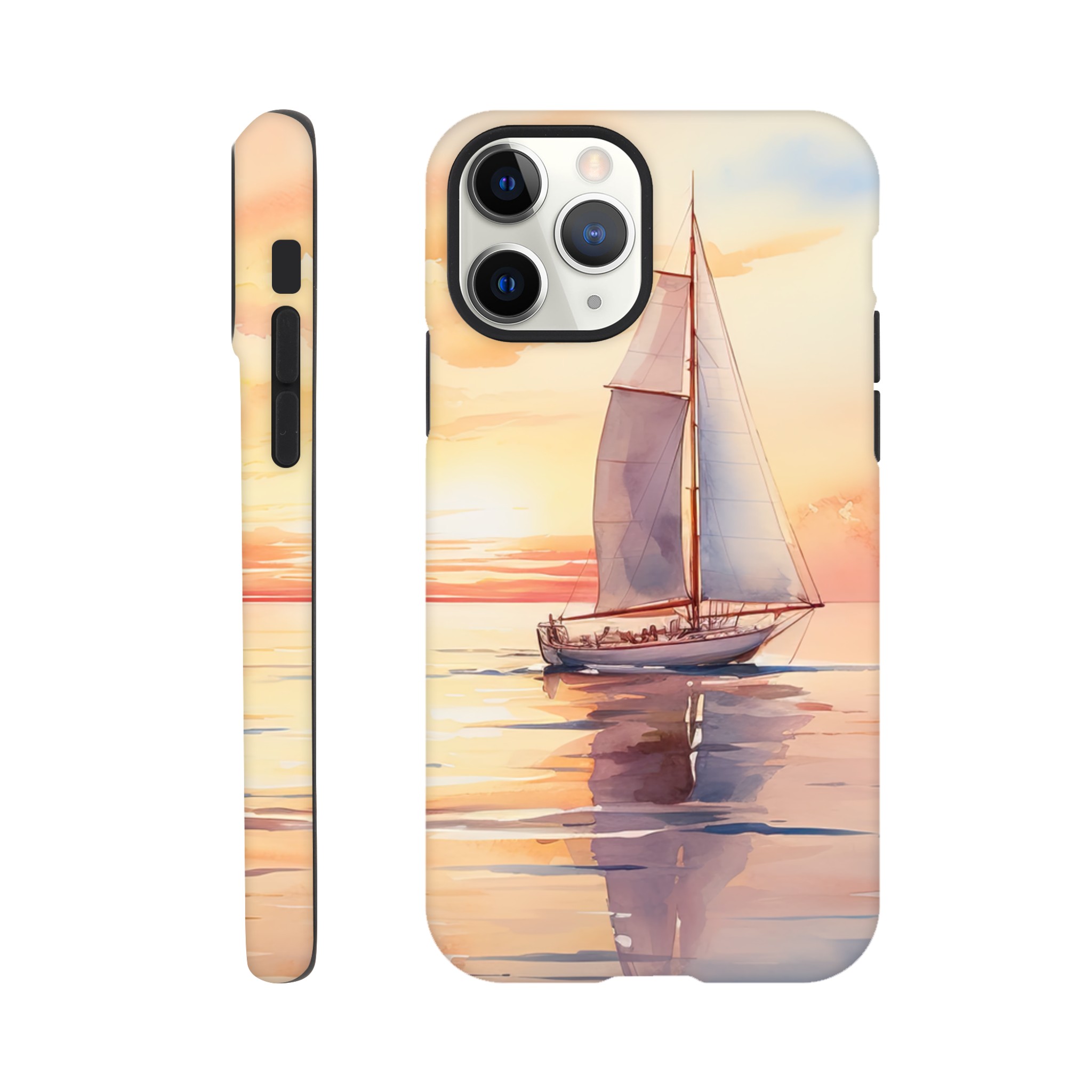 Beautiful Watercolor Sunset Sailboat Phone Case – Tough case, Apple – iPhone 11 Pro