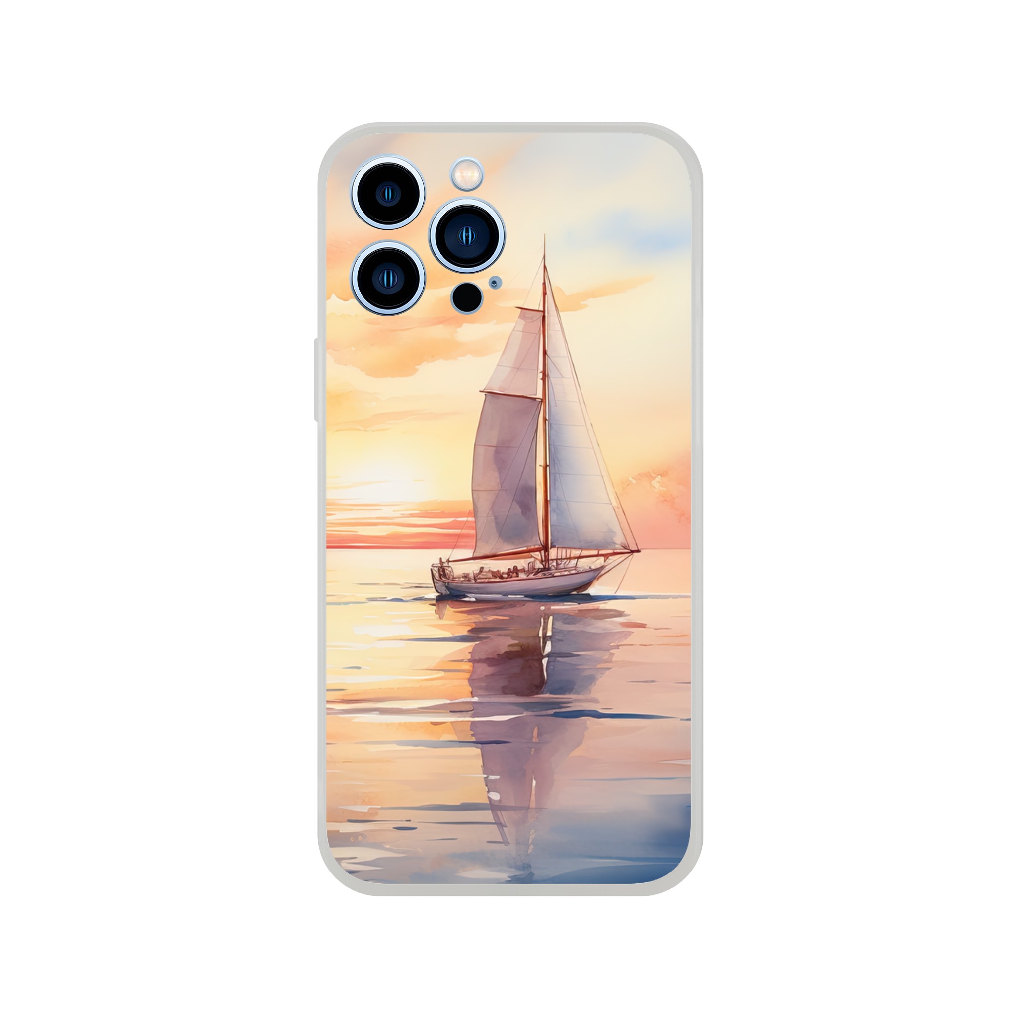 Beautiful Watercolor Sunset Sailboat Phone Case – Flexi case, Apple – iPhone 13 Pro Max