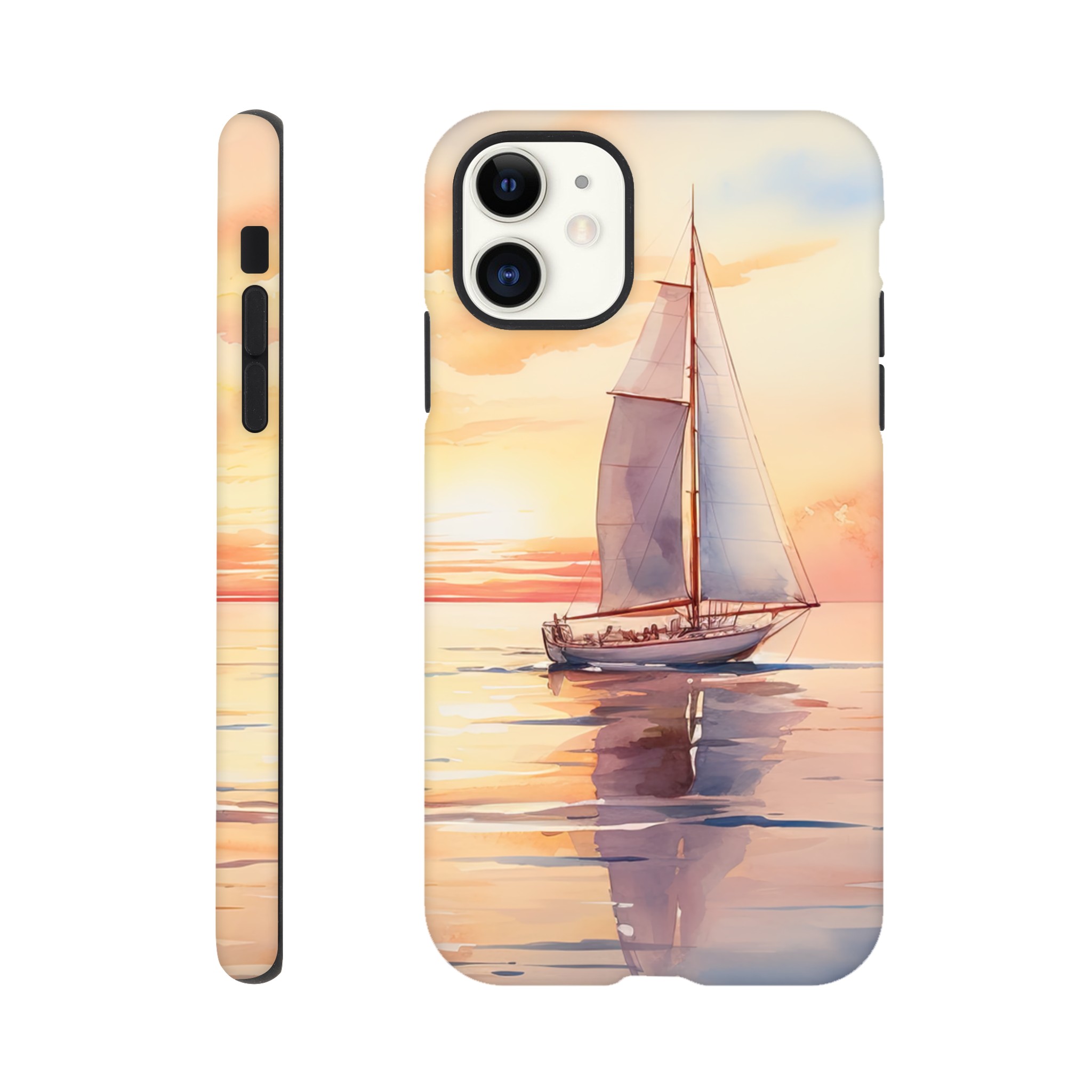 Beautiful Watercolor Sunset Sailboat Phone Case – Tough case, Apple – iPhone 11