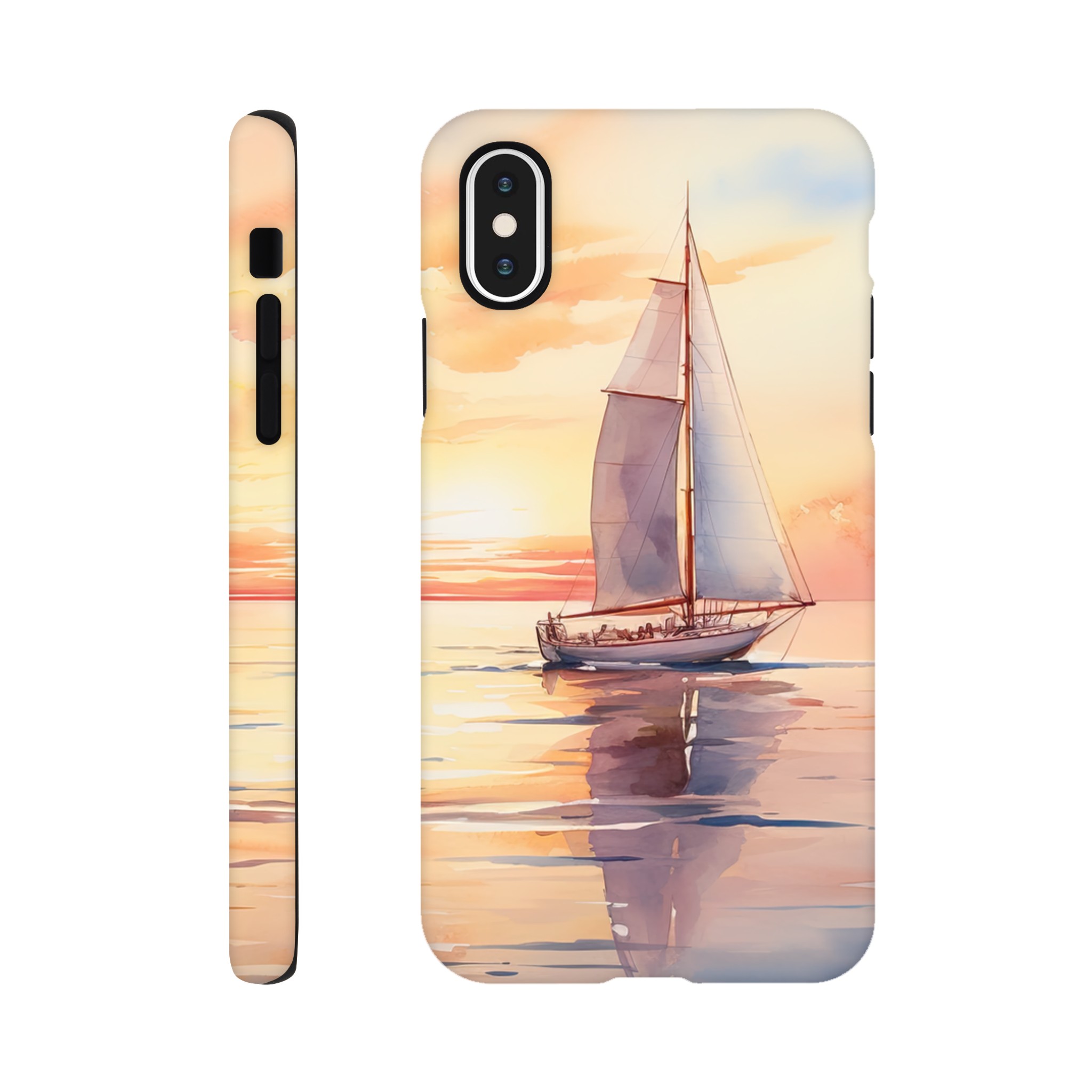Beautiful Watercolor Sunset Sailboat Phone Case – Tough case, Apple – iPhone X
