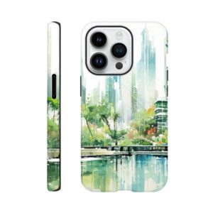 Rainy City Day Watercolor Phone Case - Tough case, Apple - iPhone 14 Pro
