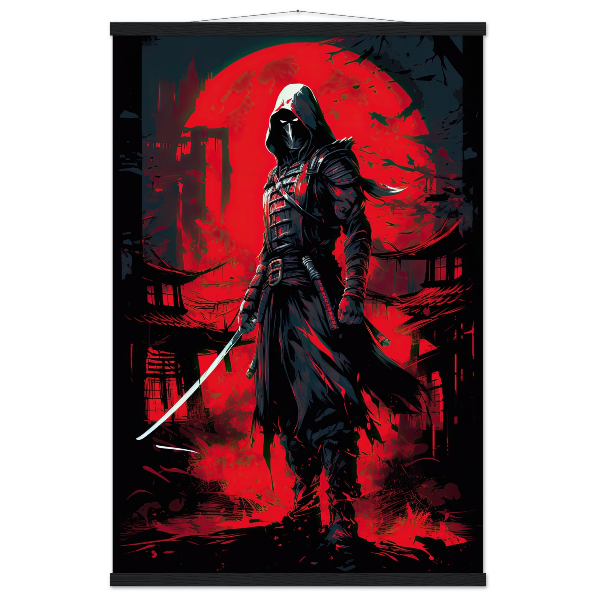 Stealthy Ninja Assassin Hanging Print – 60×90 cm / 24×36″, Black wall hanger