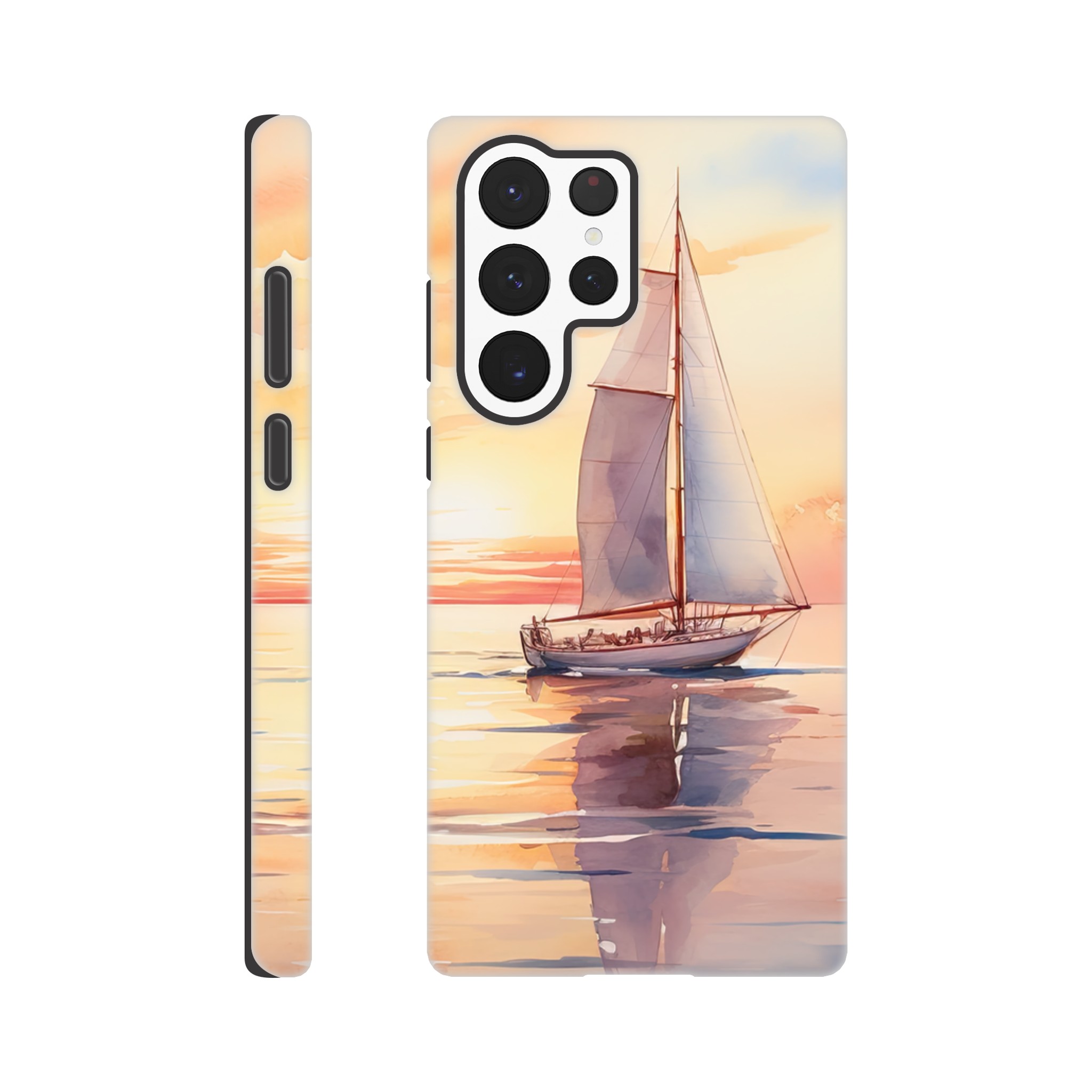 Beautiful Watercolor Sunset Sailboat Phone Case – Tough case, Samsung – Galaxy S22 Ultra