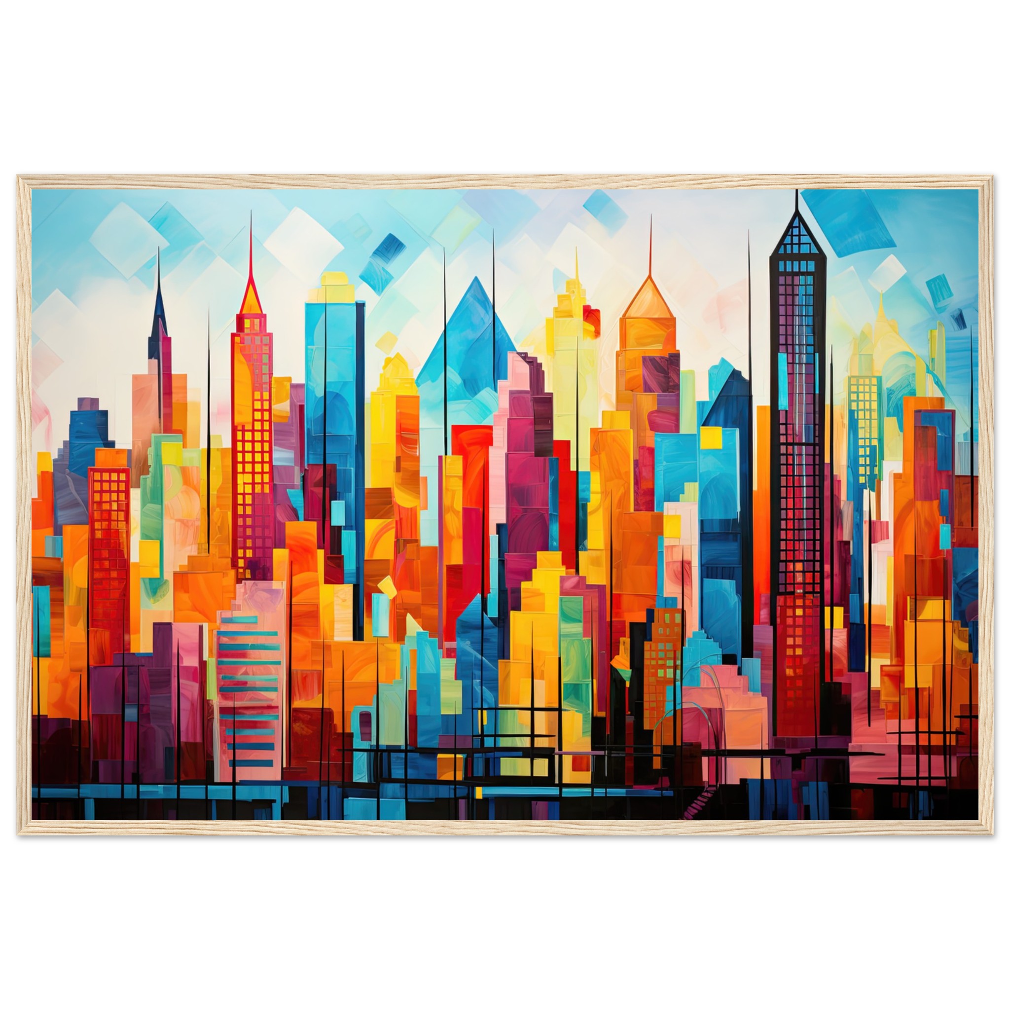 Colorful Abstract Cityscape Painted - Framed Print