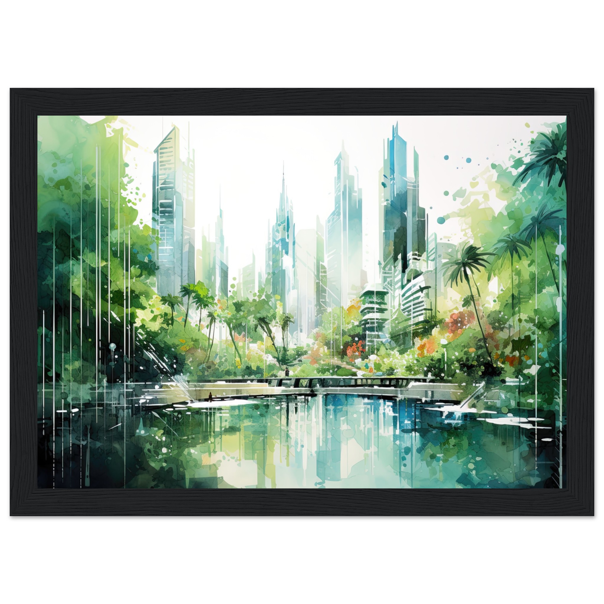 Rainy City Day Watercolor Framed Print