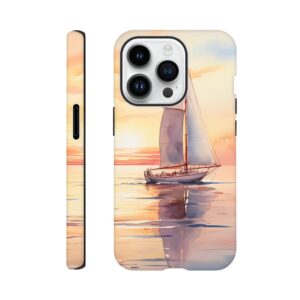 Beautiful Watercolor Sunset Sailboat Phone Case - Tough case, Apple - iPhone 14 Pro