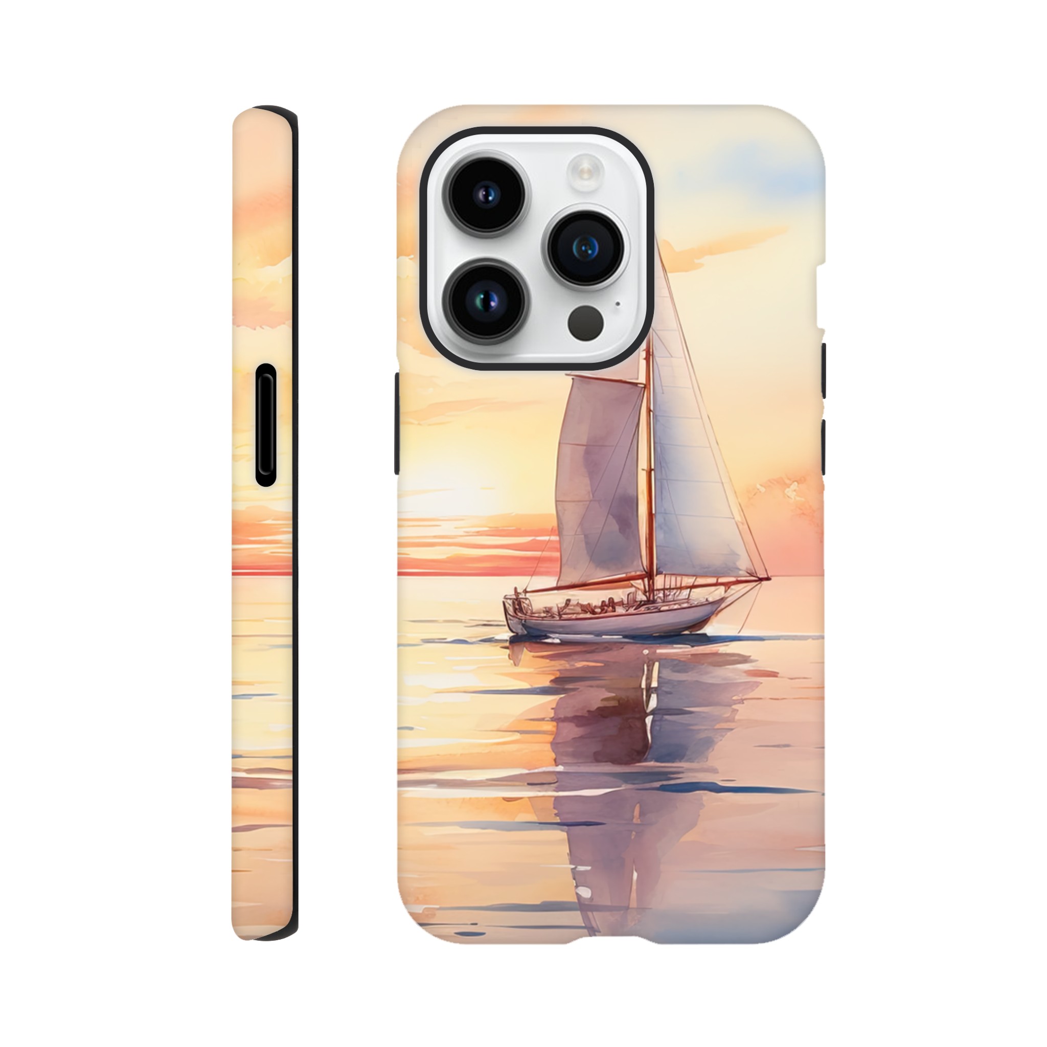 Beautiful Watercolor Sunset Sailboat Phone Case – Tough case, Apple – iPhone 14 Pro