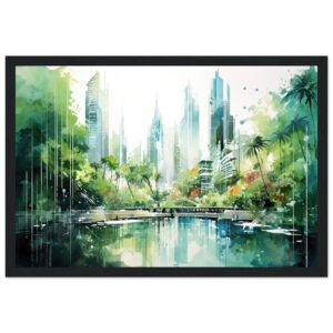Rainy City Day Watercolor Framed Print