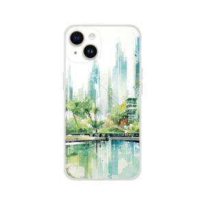 Rainy City Day Watercolor Phone Case - Flexi case, Apple - iPhone 14