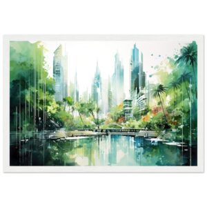 Rainy City Day Watercolor Framed Print