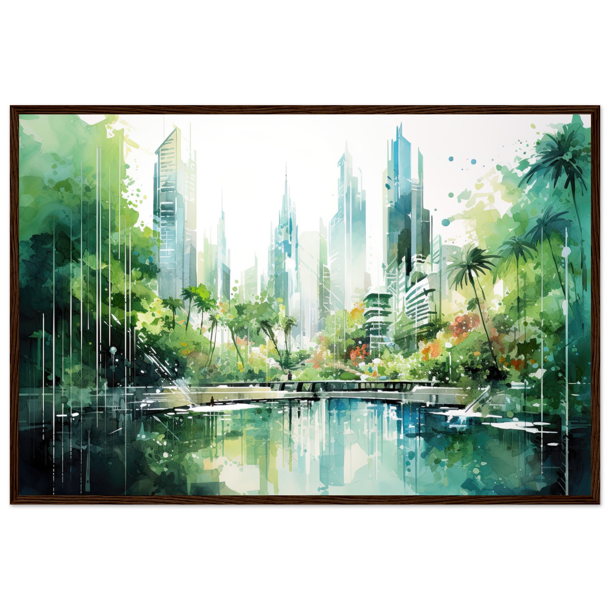 Rainy City Day Watercolor Framed Print