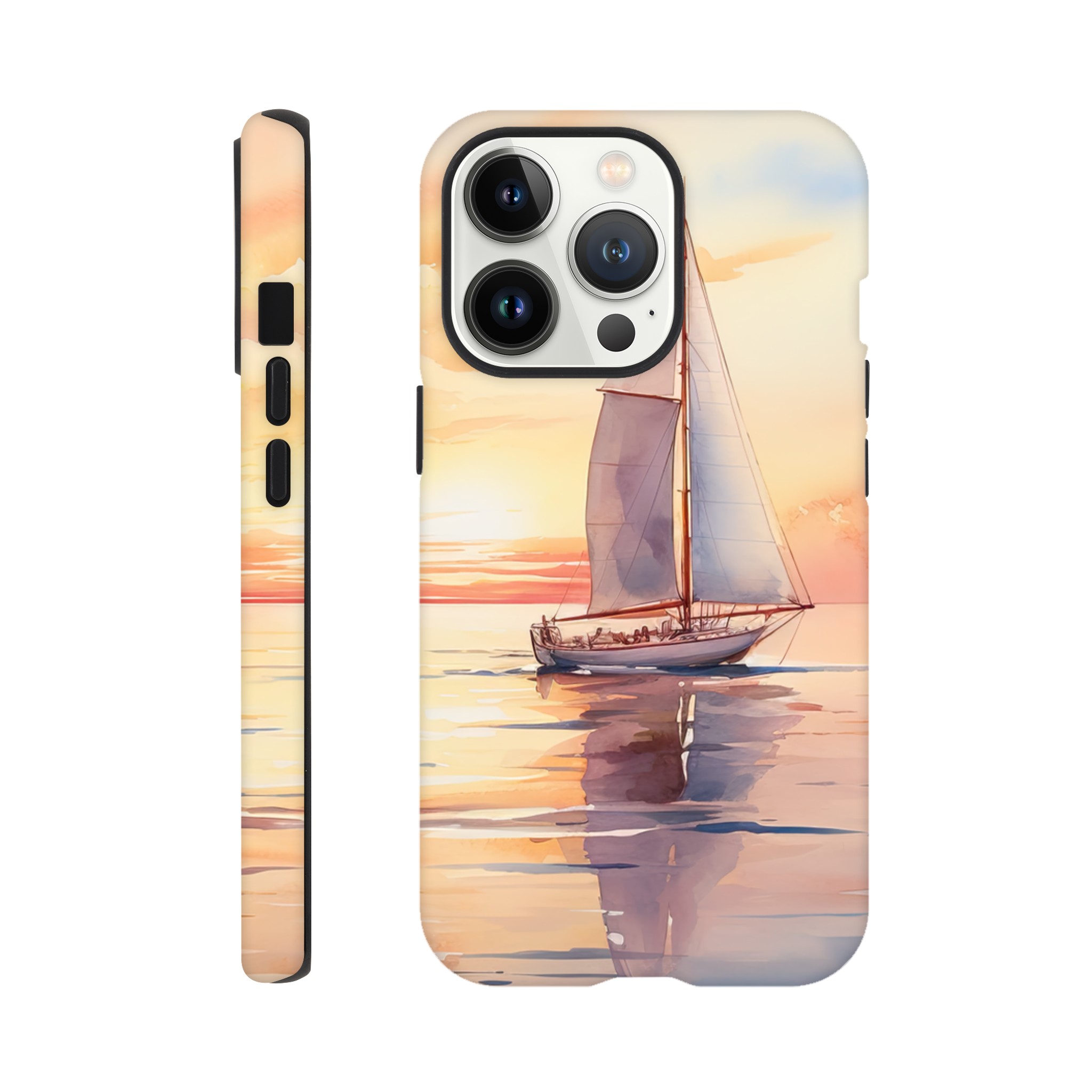 Beautiful Watercolor Sunset Sailboat Phone Case – Tough case, Apple – iPhone 13 Pro