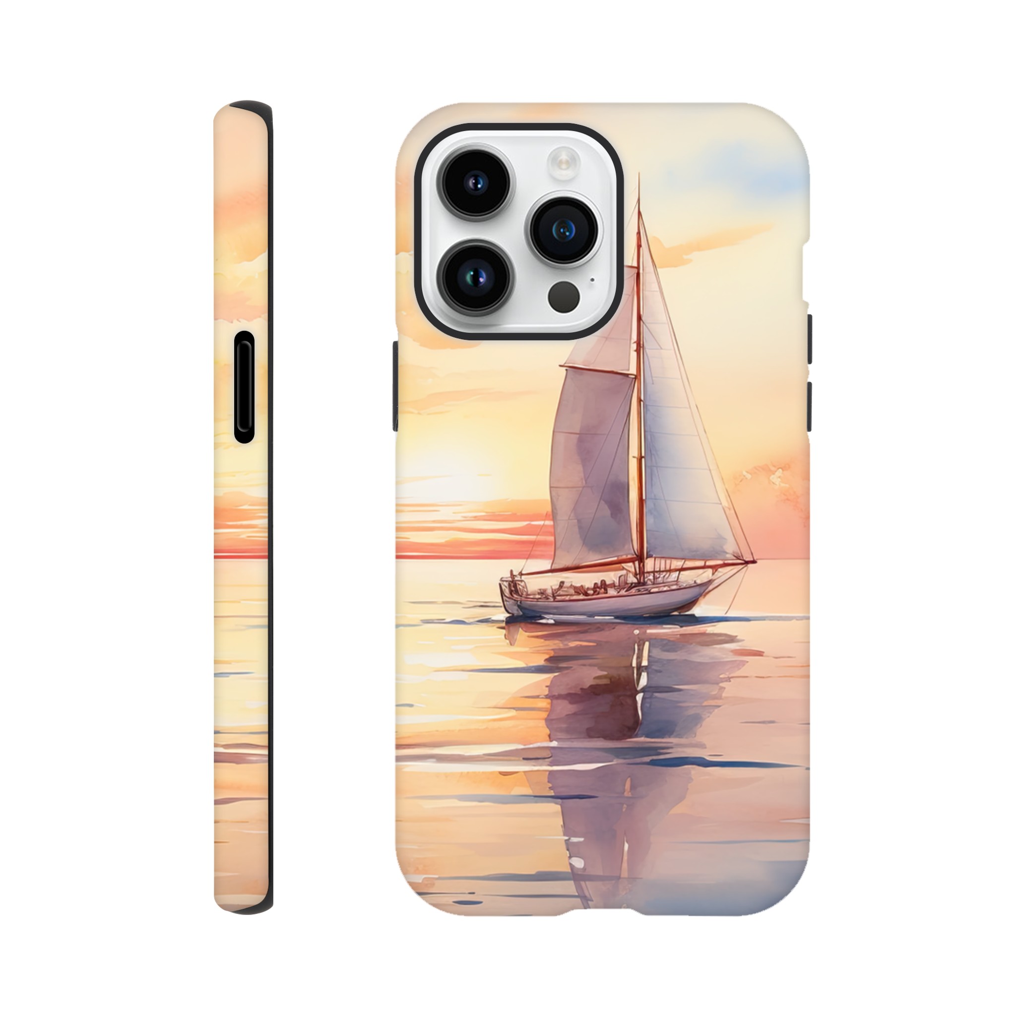 Beautiful Watercolor Sunset Sailboat Phone Case – Tough case, Apple – iPhone 14 Pro Max