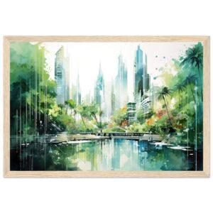 Rainy City Day Watercolor Framed Print