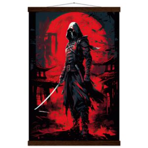 Stealthy Ninja Assassin Hanging Print - 40x60 cm / 16x24″, Dark wood wall hanger
