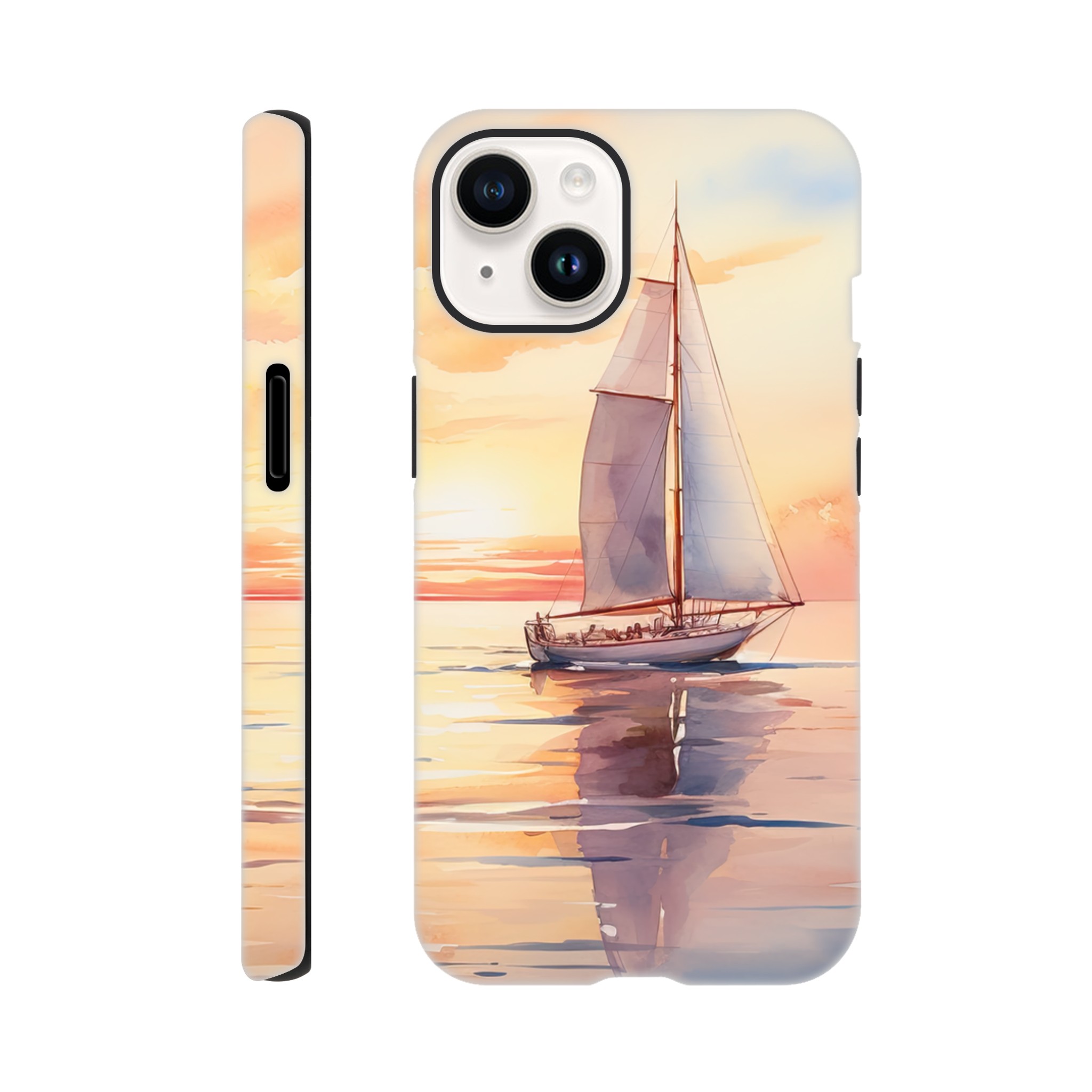Beautiful Watercolor Sunset Sailboat Phone Case – Tough case, Apple – iPhone 14