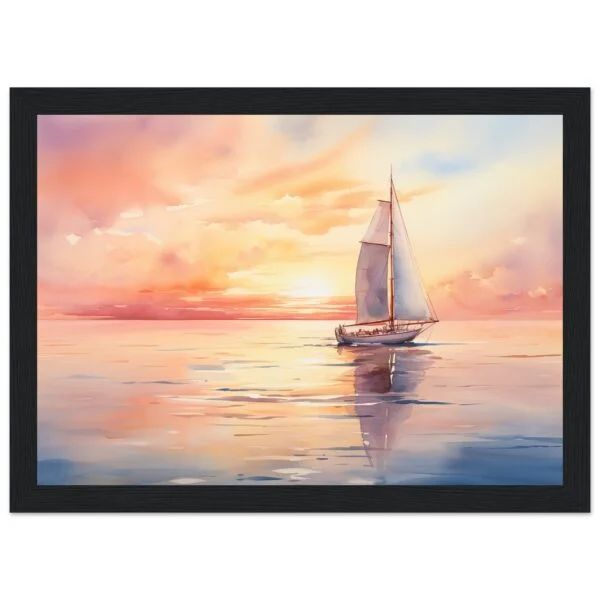 Beautiful Watercolor Sunset Sailboat Framed Print