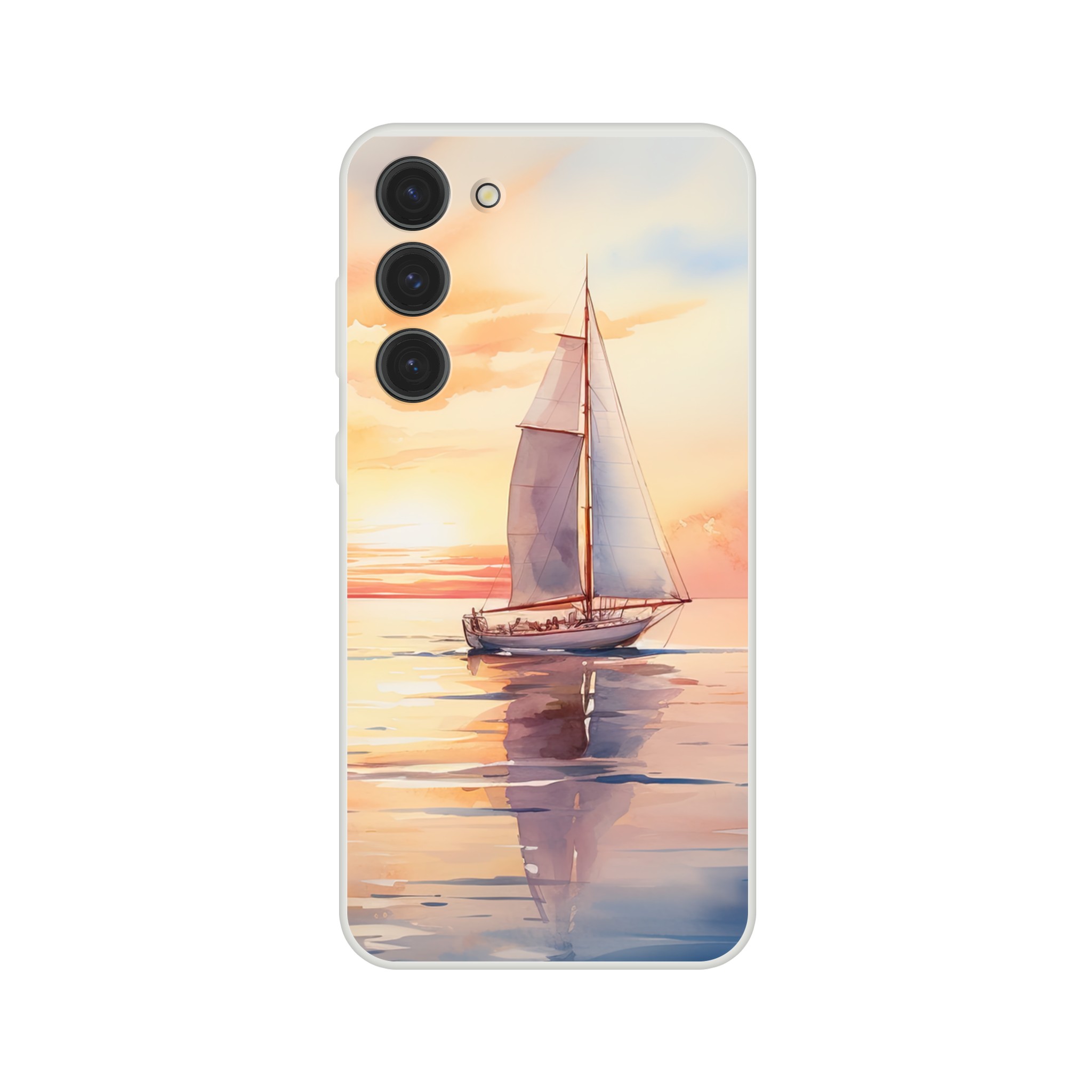 Beautiful Watercolor Sunset Sailboat Phone Case – Flexi case, Samsung – Galaxy S23 Plus