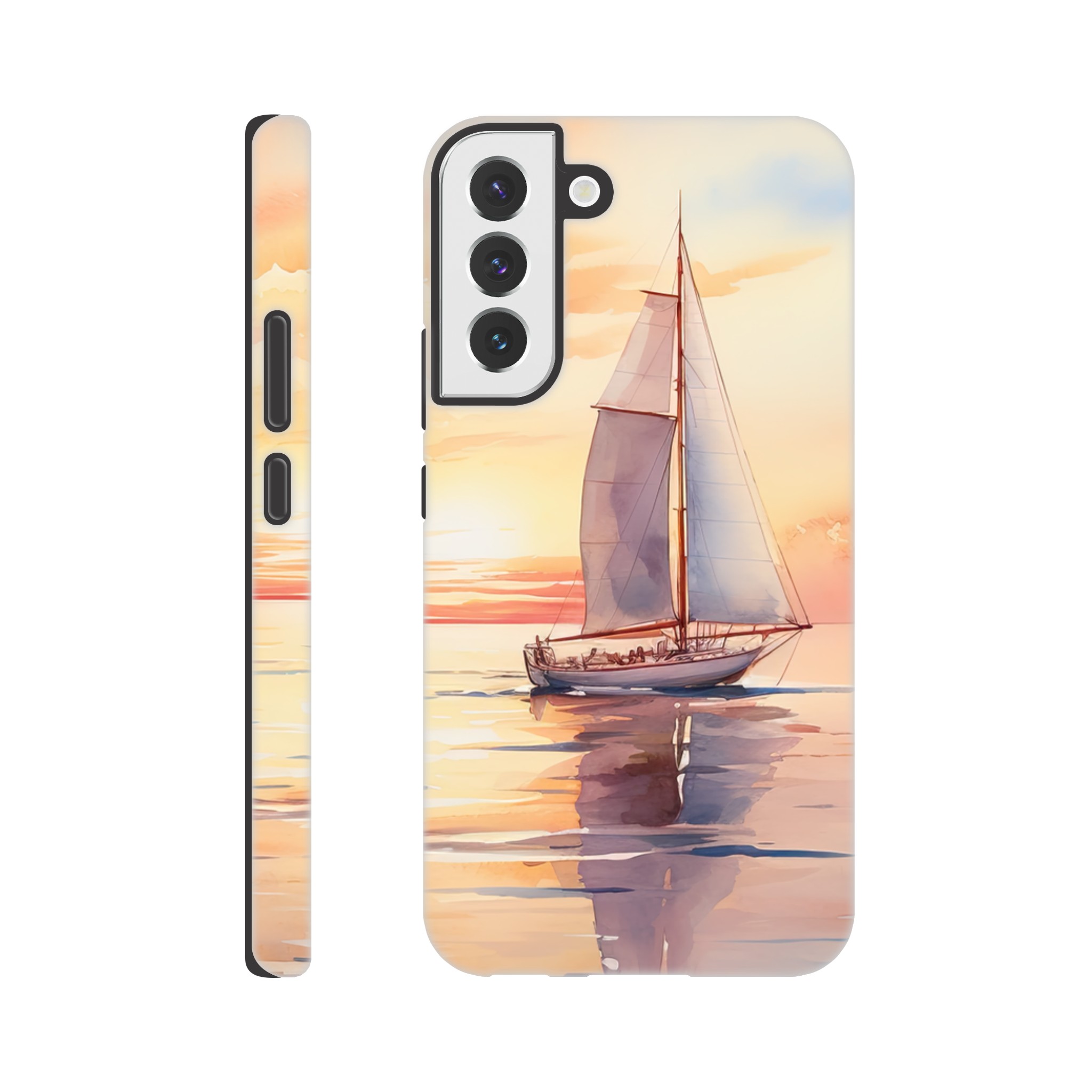 Beautiful Watercolor Sunset Sailboat Phone Case – Tough case, Samsung – Galaxy S22 Plus