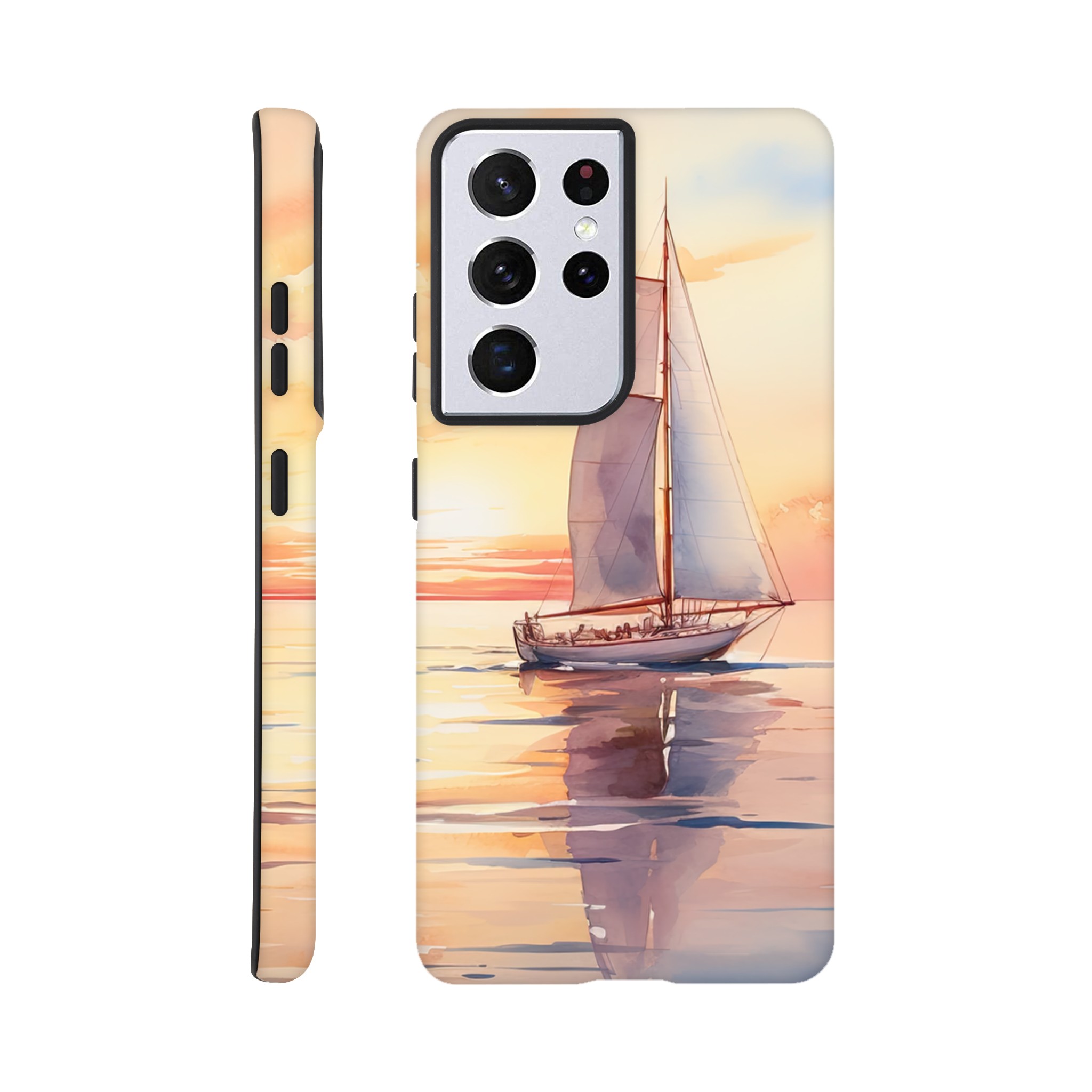 Beautiful Watercolor Sunset Sailboat Phone Case – Tough case, Samsung – Galaxy S21 Ultra