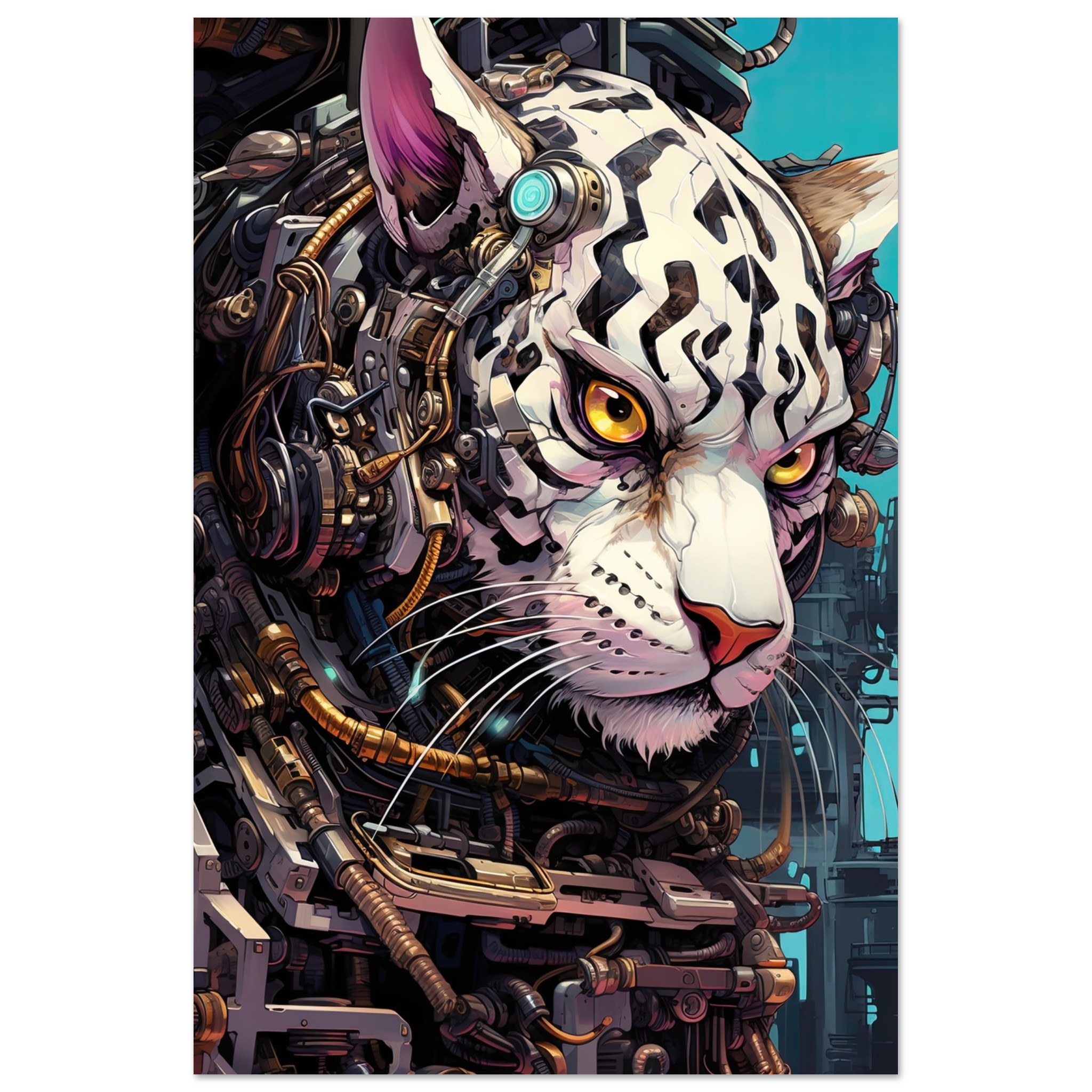 Cybernetic White Tiger Poster – 60×90 cm / 24×36″
